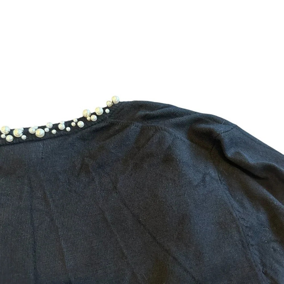 Calvin Klein Open Front Black Cardigan Sweater Cropped Length Bead Trim Medium - Picture 5 of 8